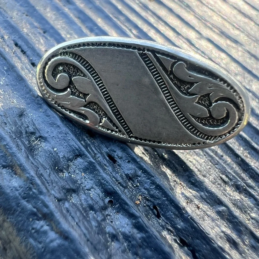Vintage Scroll Faceted Oval Silver-Tone Tie Clasp Clip Tack Alligator Clasp